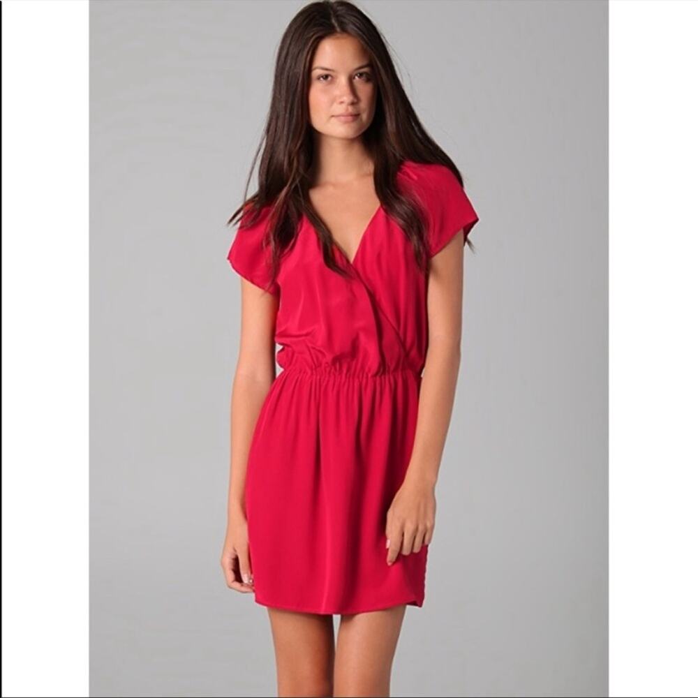 Rory Beca dress faux wrap red mini 100% silk